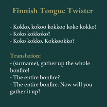 a green background with the words finnish tongue twister written on it