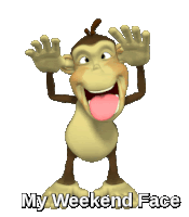 a cartoon monkey with its tongue hanging out and the words " my weekend face " below it