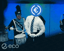 a man with a euro sign on his head