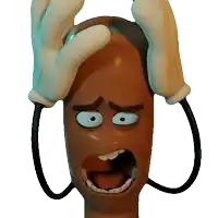 a cartoon character is holding his head with a pair of gloves