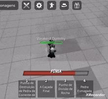 a screenshot of a video game with weakest dummy at the top of the screen
