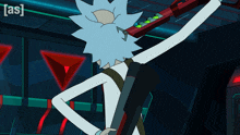 rick from rick and morty is holding a gun in a cartoon