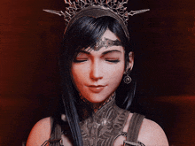 a woman with her eyes closed wearing a crown on her head