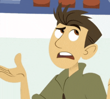 a cartoon of a man making a funny face with his hands outstretched