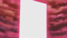 a pink door with a shadow of a person coming out of it