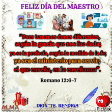 a poster for feliz dia del maestro with a bible verse