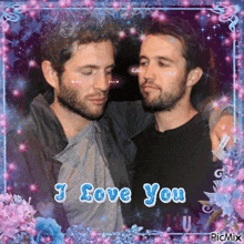 a picture of two men with the words " i love you " on it