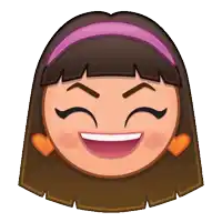 a girl with brown hair and a purple headband is smiling