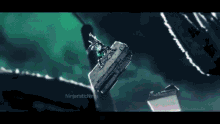 a cartoon of a person riding a motorcycle on top of a cliff .