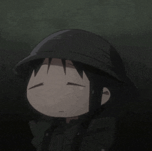 a cartoon of a girl wearing a black helmet with her eyes closed