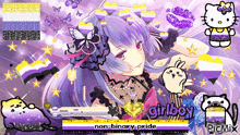 a picture of a girl with purple hair and the words girlboy non-binary pride