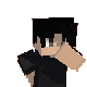 a pixel art of a minecraft character wearing a black shirt and black armor .