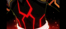 a close up of a person 's face with a red background and a yellow light coming out of it .