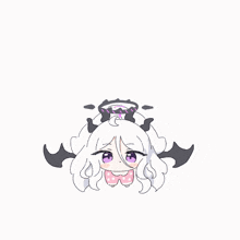 a cartoon drawing of a girl with horns and purple eyes