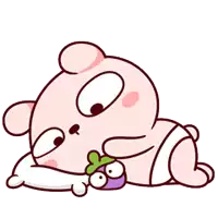 a cartoon of a baby bear laying on its stomach with a purple berry on its stomach .