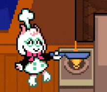 a pixel art drawing of a cat wearing a chef 's hat