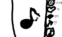 a black and white drawing of a music note and a phone screen