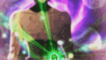 a person with a green light coming out of their neck