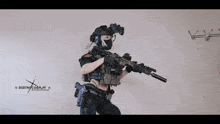 a person holding a gun with destroy cosplay on the bottom right