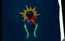 a cartoon character with a sun on his head and green arms