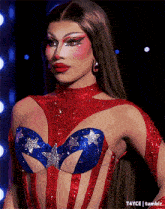 a woman is wearing a red white and blue costume with stars