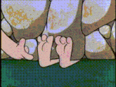 a cartoon of a person 's feet laying on a rock