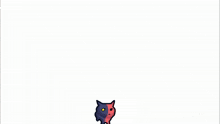 a cartoon cat is standing in front of a red object with three circles on it .