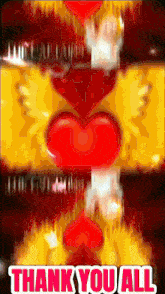 a poster that says thank you all with a red heart in the center