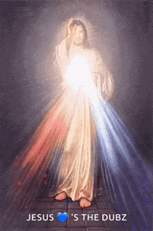 a painting of jesus with the words jesus 's the dubz written below it