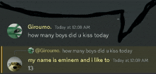 a screenshot of a conversation between giroumo and a dog