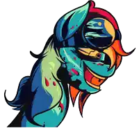 a colorful drawing of a rainbow dash wearing a goggles