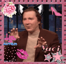 a picture of a man with cat ears and the words i love someone with autism on it