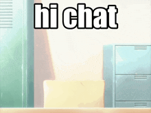 a picture of a girl with the words hi chat written above her