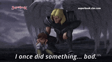 an advertisement for superbook shows a man kneeling next to a child