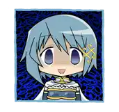 a cartoon of a girl with blue hair and a bow on her head .
