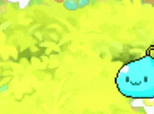 a pixel art drawing of a blue blob with a red mouth