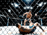 two men are fighting in a cage with reebok written on the side