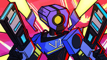 a cartoon drawing of a robot with the letters v1 on his chest