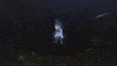 a white sword is being thrown in the air with a blue background .