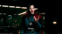 a man in a doctor strange costume says " doctor " in a dark room