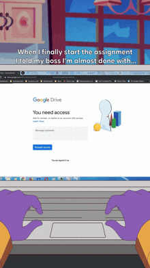 a person is typing on a laptop with a google drive login page displayed