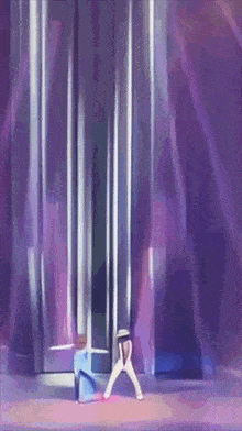 a purple curtain is behind a pair of high heels