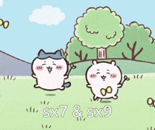 a cartoon drawing of a cat and a mouse with the words sx7 & sx9 below them