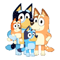 a group of cartoon dogs are hugging each other