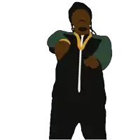 a cartoon drawing of a man in a black and green outfit