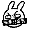a black and white drawing of a rabbit with a sign around its mouth that says % !