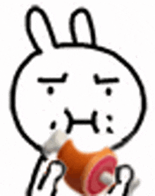 a cartoon rabbit is holding a piece of meat .