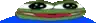 a pixel art of a frog with black eyes and a blue shirt on .