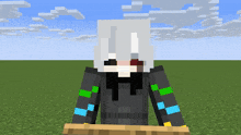 a person in a minecraft video game with a white head
