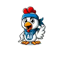 a cartoon chicken with a blue bandana around its neck and the word aii on its chest